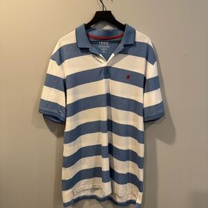 Izod Blue and White Striped Polo Shirt for Casual Wear